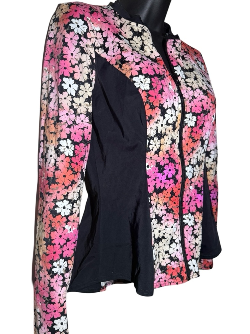 Fit4U Floral Zip Rash Guard Size 8 Fits Size 4 Built-In Bra Pink Multi-Color - Picture 3 of 8